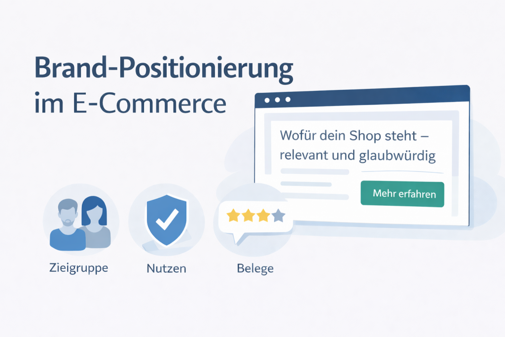 Positionierung eines Online-Shops mit Zielgruppe, Nutzen und Belegen.